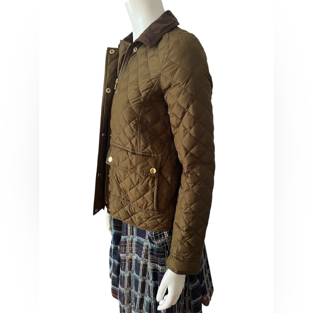 J CREW Quilted Utility Green Down Filled Jacket with Gold Accents - Picture 3 of 7